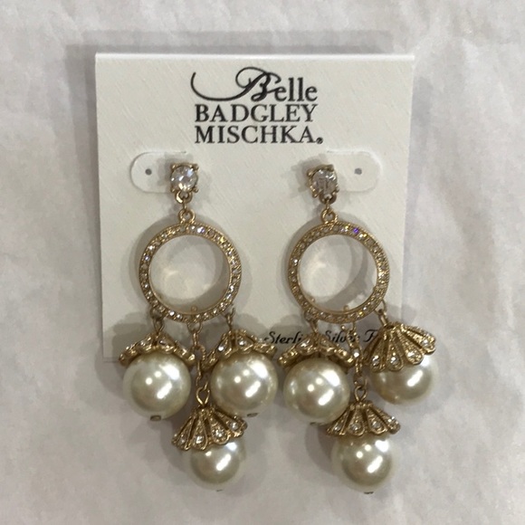 Badgley Mischka Jewelry - Badgley Mischka Rhinestones & Faux Pearls Earrings